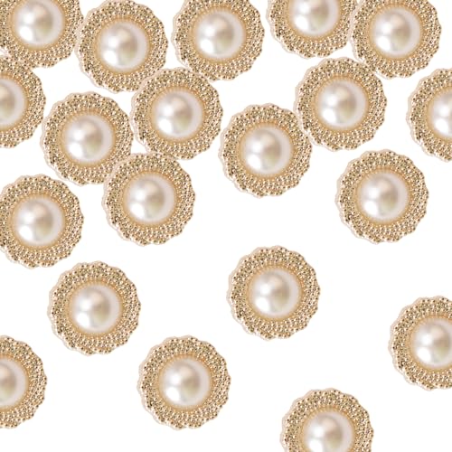 URROMA Runde Perlenknöpfe mit Strass, goldfarben, Retro-Vintage-Perlen, Acryl-Knöpfe, Kristallknöpfe zum Aufnähen, Verzierungen für Bastelarbeiten, 18 mm, 50 Stück von URROMA