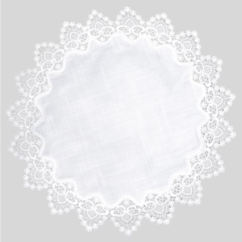 URROMA Runde Polyesterdecke, 83,8 x 83,8 cm, weiße Tischplatte mit Spitzeneinsatz, Sofa Tischplatte, Tischdekoration, Tischplatte für Esszimmer, Küche (85 x 85 cm) von URROMA