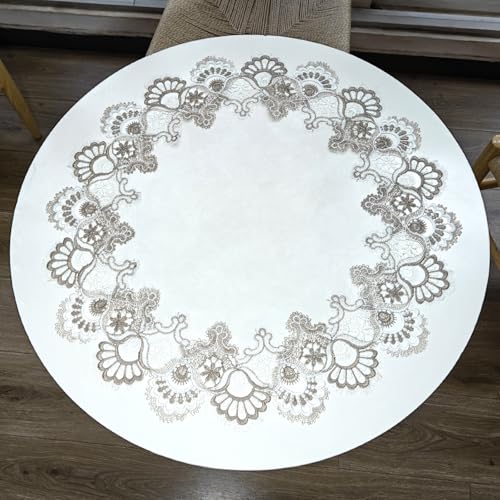 URROMA Runde Spitzendeckchen, 61 x 61 cm, Vintage-Tischdecke mit Spitzenbesatz, Couchtischauflage, Tischdecke für Esszimmer, Küche, Hochzeitsdekoration (60 x 60 cm) von URROMA