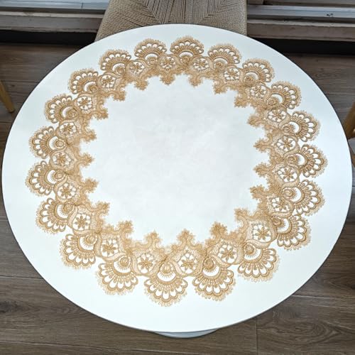 URROMA Runde Spitzendeckchen, 61 x 61 cm, goldene Tischdecke mit Spitzenbesatz, Couchtischauflage, Tischdecke für Esszimmer, Küche, Hochzeitsdekoration (60 x 60 cm) von URROMA
