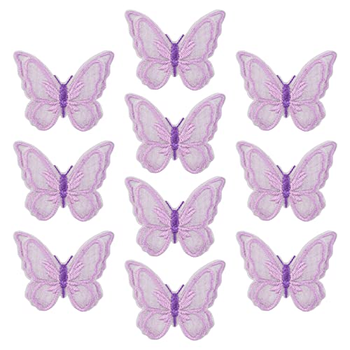 URROMA Schmetterlings-Applikationen, 10 Stück lila Spitzenapplikationen zum Aufnähen auf Doppelschichten, Organza-Spitzenflicken für Hochzeit, Braut, Haarschmuck von URROMA
