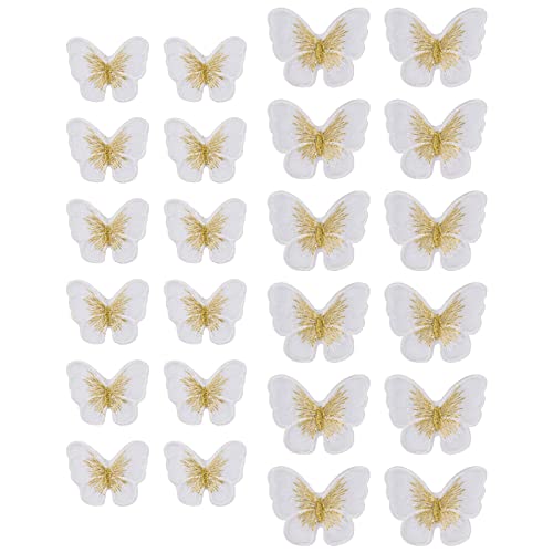URROMA Schmetterlings-Applikationen, 24 Stück weiße Spitzenapplikationen zum Aufnähen auf Organza-Spitzenflicken für Hochzeit, Braut, Haarschmuck von URROMA
