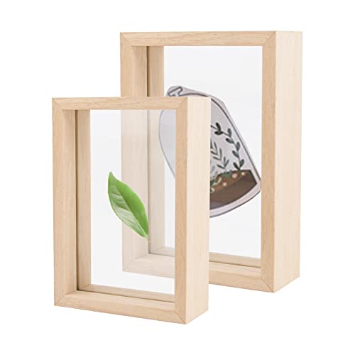 URROMA Schwebender Rahmen, 2 Stück, Doppelglas-Bilderrahmen, Fotos für Schwebeeffekt, rustikales Fotorahmen-Set für Tischplatte, stehend, Wandbehang, natürliches Holz von URROMA