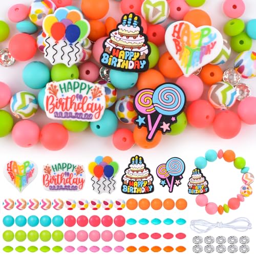 URROMA Silikonperlen zum Thema Geburtstag, bunt, lose unregelmäßige und runde Abstandshalter-Perlen für DIY, Stift, Armband, Schlüsselanhänger, Basteln, 76 Stück URROMA Silikonperlen zum Thema Geburtstag, bunt, lose unregelmäßige und runde Abstandshalter-Perlen für DIY, Stift, Armband, Schlüsselanhänger, Basteln, 76 Stück von URROMA