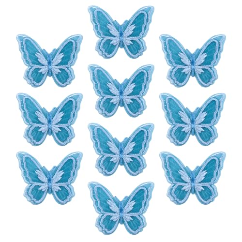 URROMA Spitzen-Schmetterlingsbesatz, 10 Stück, blau, 3D-Nylon-Schmetterlingsapplikationen, zum Aufnähen, doppellagig, Spitzenaufnäher, doppelte Organza-Schichten, Stoff für Blumensträuße URROMA Spitzen-Schmetterlingsbesatz, 10 Stück, blau, 3D-Nylon-Schmetterlingsapplikationen, zum Aufnähen, doppellagig, Spitzenaufnäher, doppelte Organza-Schichten, Stoff für Blumensträuße von URROMA