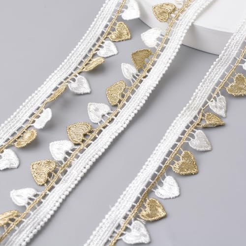 URROMA Spitzenband in Herzform, 4,5 m, Vintage-Stil, zum Nähen, Basteln, Hochzeitskarten, Dekorationen, Bastelarbeiten, Weiß und Gold, 4,5 m URROMA Spitzenband in Herzform, 4,5 m, Vintage-Stil, zum Nähen, Basteln, Hochzeitskarten, Dekorationen, Bastelarbeiten, Weiß und Gold, 4,5 m von URROMA