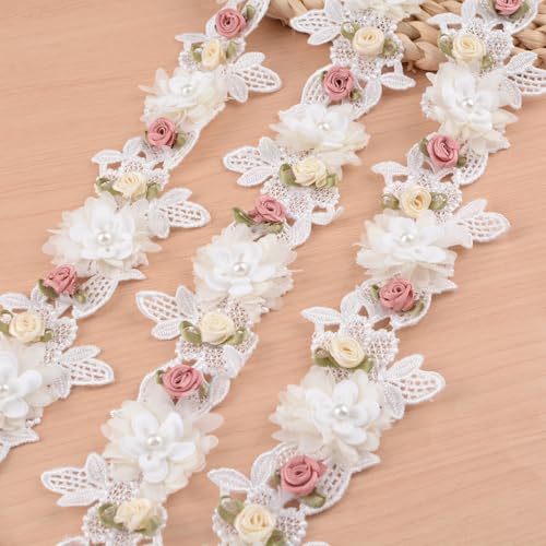 URROMA Spitzenborte mit 3D-Blumen-Perlen, Spitzenbesatz, Vanille-Stil, Blumenapplikation, Kleiderriemen für Stoff, bestickte Applikation, Nähen, Handwerk, 2 Meter URROMA Spitzenborte mit 3D-Blumen-Perlen, Spitzenbesatz, Vanille-Stil, Blumenapplikation, Kleiderriemen für Stoff, bestickte Applikation, Nähen, Handwerk, 2 Meter von URROMA