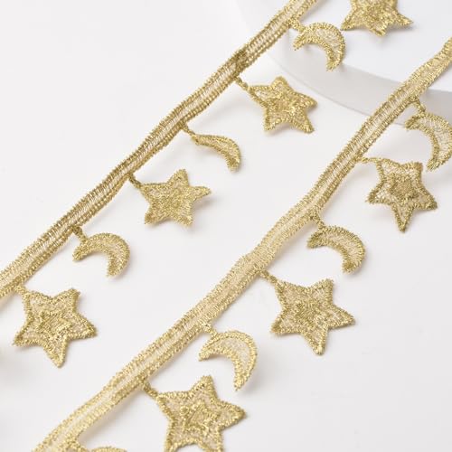 URROMA Star Moon Gold Spitzenborte, 9,1 m, goldfarbenes Spitzenband, Vintage-Spitzenband, dekoratives Spitzenband für Geschenkverpackungen, Scrapbooking, Basteln, Kartenherstellung URROMA Star Moon Gold Spitzenborte, 9,1 m, goldfarbenes Spitzenband, Vintage-Spitzenband, dekoratives Spitzenband für Geschenkverpackungen, Scrapbooking, Basteln, Kartenherstellung von URROMA