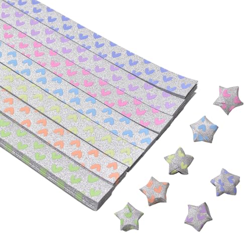 URROMA Stern-Papierstreifen, 360 Stück, Glitzer, leuchtende Glückssterne, Origami-Papier, Faltstreifen, Pfirsich, Herz, vierblättriges Gras, Kleiner Engel-Muster, Basteln, Faltpapier, Sterne, DIY URROMA Stern-Papierstreifen, 360 Stück, Glitzer, leuchtende Glückssterne, Origami-Papier, Faltstreifen, Pfirsich, Herz, vierblättriges Gras, Kleiner Engel-Muster, Basteln, Faltpapier, Sterne, DIY von URROMA