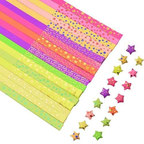 URROMA Stern-Papierstreifen, 760 St點k, vergoldet, fluoreszierend, Origami, Gl點ksstern, Papierstreifen, Liebe, vierbl鋞triges Gras, Pentagramm, englisches Muster zum Basteln, Faltpapier, Sterne, DIY URROMA Stern-Papierstreifen, 760 St點k, vergoldet, fluoreszierend, Origami, Gl點ksstern, Papierstreifen, Liebe, vierbl鋞triges Gras, Pentagramm, englisches Muster zum Basteln, Faltpapier, Sterne, DIY von URROMA