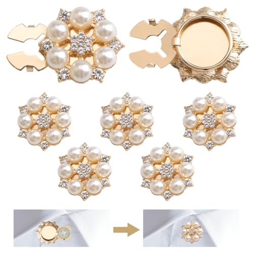 URROMA Strass-Knopfabdeckung, 6 St點k, goldene Perlen-Kristallkn鰌fe, modische Kn鰌fe f黵 Kleid, abnehmbare Hemdkn鰌fe, Clips von URROMA