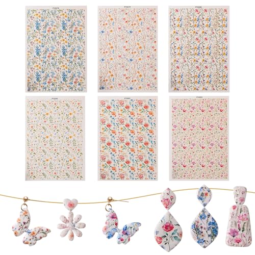 URROMA Ton-Transferpapier, 6 Stück, Wildblumen-Thema, Polymer-Ton, Transferblätter für Ohrringe, Schmuck, Halsketten, mit Schlammpressstab, DIY Handwerk URROMA Ton-Transferpapier, 6 Stück, Wildblumen-Thema, Polymer-Ton, Transferblätter für Ohrringe, Schmuck, Halsketten, mit Schlammpressstab, DIY Handwerk von URROMA