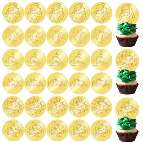 URROMA Weihnachts-Kuchenaufsatz, 30 Stück, Goldener Spiegel, runde Acryl-Cupcake-Scheiben, Weihnachtsmotiv-Kuchenspieße für DIY-Kuchendekor-Zubehör URROMA Weihnachts-Kuchenaufsatz, 30 Stück, Goldener Spiegel, runde Acryl-Cupcake-Scheiben, Weihnachtsmotiv-Kuchenspieße für DIY-Kuchendekor-Zubehör von URROMA