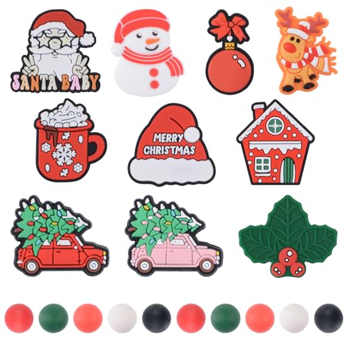 URROMA Weihnachts-Silikonperlen, 20 St點k, unregelm溥ige und runde lose Perlen mit Weihnachtsmann, Schneemann-Form, Perlen f黵 Stifte, Schl黶selband, Girlande URROMA Weihnachts-Silikonperlen, 20 St點k, unregelm溥ige und runde lose Perlen mit Weihnachtsmann, Schneemann-Form, Perlen f黵 Stifte, Schl黶selband, Girlande von URROMA