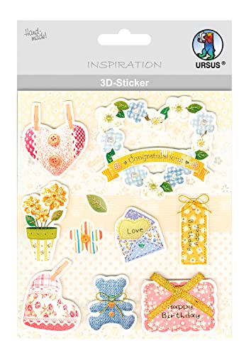 Ursus 56420014 - 3D Sticker Everyday, bestehend aus mehreren Ebenen, aus verschiedenen hochwertigen Materialien, selbstklebend, ideal zum Verzieren von Grußkarten und Geschenken, Motiv 14 von Ursus