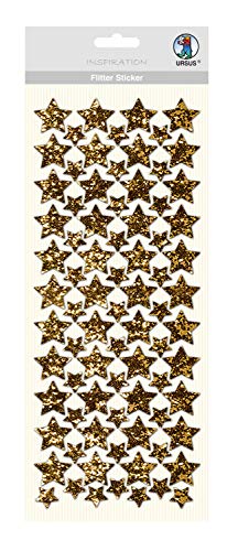 Ursus 59490003 - Flitter Sticker, Stern, gold, ca. 12 x 29 cm, Folienstoff Sticker, selbstklebend, ideal geeignet für Scrapbooking, Kartengestaltung und zur Dekoration von Ursus