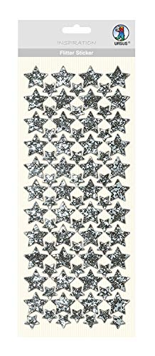 Ursus 59480003 - Flitter Sticker, Stern, silber, ca. 12 x 29 cm, Folienstoff Sticker, selbstklebend, ideal geeignet für Scrapbooking, Kartengestaltung und zur Dekoration von Ursus