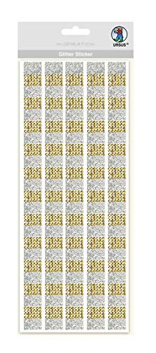 Ursus 59460002 - Glitter Sticker, silber/gold, 5 Streifen Schmucksteine und Glitter, selbstklebend, ideal geeignet für Scrapbooking, Kartengestaltung und zur Dekoration, Stickerbogen ca. 12 x 29 cm von Ursus
