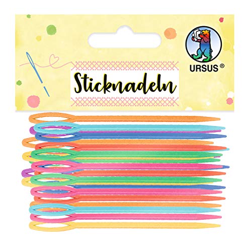 Ursus 56020099 - Sticknadeln, 32 Stück in 8 verschiedenen Farben, Länge ca. 6,7 cm, Durchmesser ca. 2 mm, aus Kunststoff, ideal zum Sticken und für kleine Bastelprojekte von Ursus