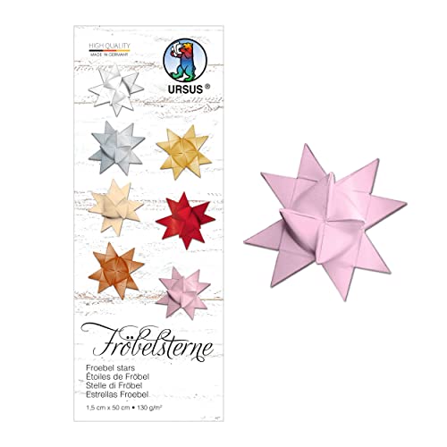 Ursus 3210026 - Papierstreifen für Fröbelsterne, rosa, aus Tonzeichenpapier 130 g/qm, ca. 1,5 x 50 cm, 80 Streifen für ca. 20 Sterne, Bastelklassiker zur Weihnachtszeit von Ursus