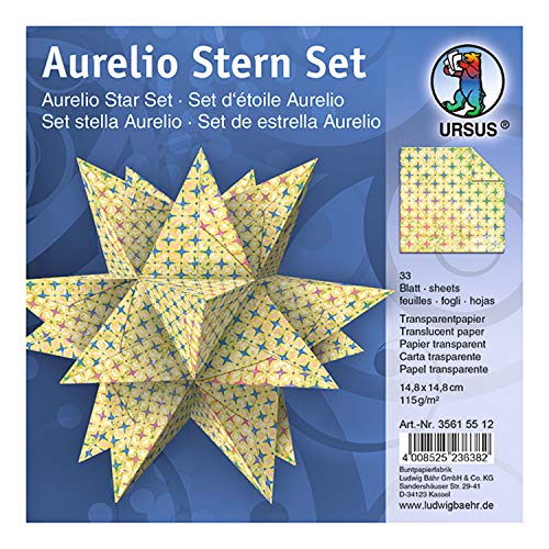 Ursus 35615512 - Faltblätter Aurelio Stern Paradiso, gelb, 33 Blatt, aus Transparentpapier 115 g/qm, ca. 14,8 x 14,8 cm, einseitig bedruckt, ideal als Weihnachtsdeko Ursus 35615512 - Faltblätter Aurelio Stern Paradiso, gelb, 33 Blatt, aus Transparentpapier 115 g/qm, ca. 14,8 x 14,8 cm, einseitig bedruckt, ideal als Weihnachtsdeko von Ursus