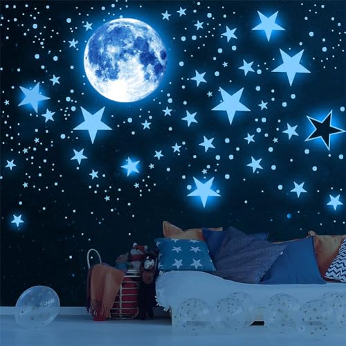 Sterne Aufkleber Leuchtend Leuchtsterne Kinderzimmer Sterne Leuchtsterne Selbstklebend Wandsticker Mädchen Sternenhimmel Mond Sterne Fluoreszierend Wand Aufkleber Schlafzimmer Wohnzimmer von URacon