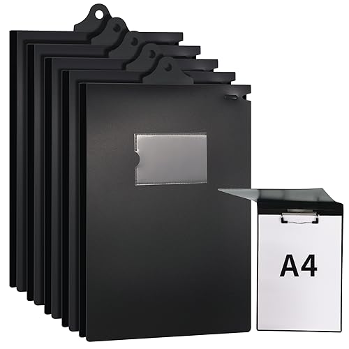 URbantin A4-Klemmbrett, 6 Stück, Mit Abdeckung, Faltbar, Loch Zum Aufhängen, Für Büro, Krankenhaus, Schule, Schwarz von URbantin