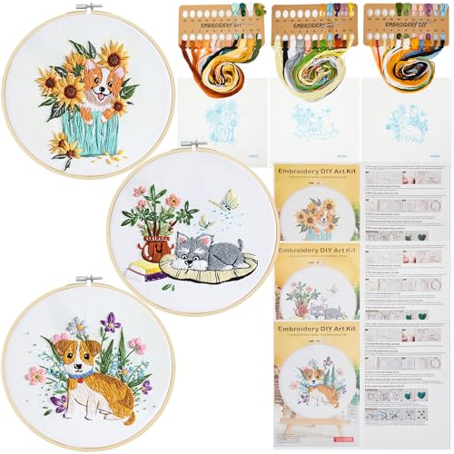 USEAMIE Anfänger-Stickset, Kreuzstich-Starter-Set, enthält 3 Stickmuster, Stickrahmen, bedruckter Stickstoff, Nadeln, perfekt für Kunstbedarf für Heimdekoration und Geschenk USEAMIE Anfänger-Stickset, Kreuzstich-Starter-Set, enthält 3 Stickmuster, Stickrahmen, bedruckter Stickstoff, Nadeln, perfekt für Kunstbedarf für Heimdekoration und Geschenk von USEAMIE