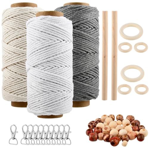 USENG 61Stk. Makramee Garn Set,3mm Makramee Garn DIY Macrame Set für Anfänger,Makramee Baumwollgarn mit Holzperlen Schlüsselanhänger,Makramee Anfänger Set für Geschenk,Makramee Bastelset Zubehör Set USENG 61Stk. Makramee Garn Set,3mm Makramee Garn DIY Macrame Set für Anfänger,Makramee Baumwollgarn mit Holzperlen Schlüsselanhänger,Makramee Anfänger Set für Geschenk,Makramee Bastelset Zubehör Set von USENG