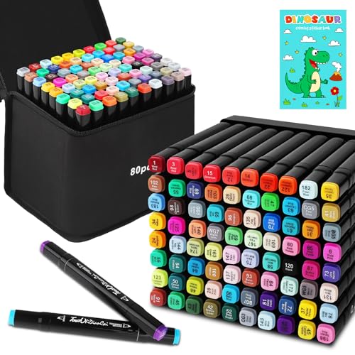 USHOP 80 Filzstifte Set,Farben Marker Set,Schnell Trocknende Alkohol Marker Set,Farben Alkohol Stifte Set,Doppelseitige Marker Stifte,mit Tragetasche,für Malerei,Zeichnung,Design,Manga von USHOP