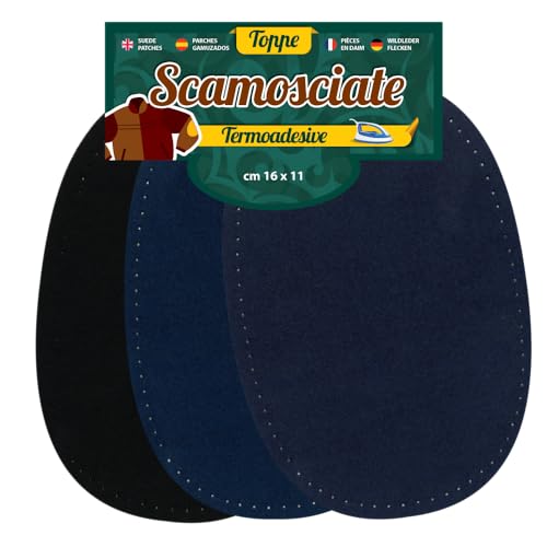 USIT, 6 Paare Flicken zum Aufbügeln aus Wildlederstoff, 16x11 cm, Ideal zum Ausbessern von Hosen, Jacken und Hemden, Unveränderliche Farben, Schwarz, Dunkelblau und Mittelblau USIT, 6 Paare Flicken zum Aufbügeln aus Wildlederstoff, 16x11 cm, Ideal zum Ausbessern von Hosen, Jacken und Hemden, Unveränderliche Farben, Schwarz, Dunkelblau und Mittelblau von USIT