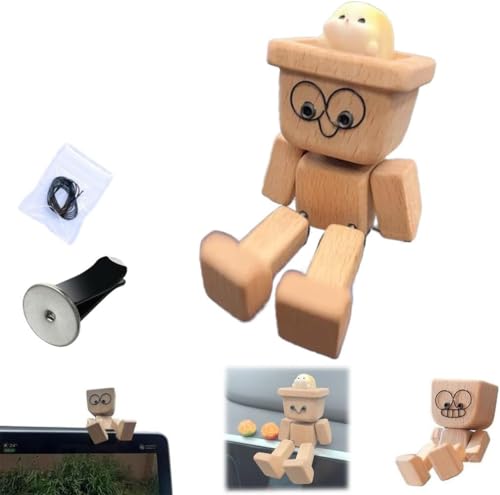 USMEI Wackelfigur Auto Holzmann,Wackelnde Holzfiguren Mit FüßEn Handgefertigte Holz-Auto-Ornamente Armaturenbrett-Dekoration Kreatives AutozubehöR (Type B, Without Aromatherapy) von USMEI