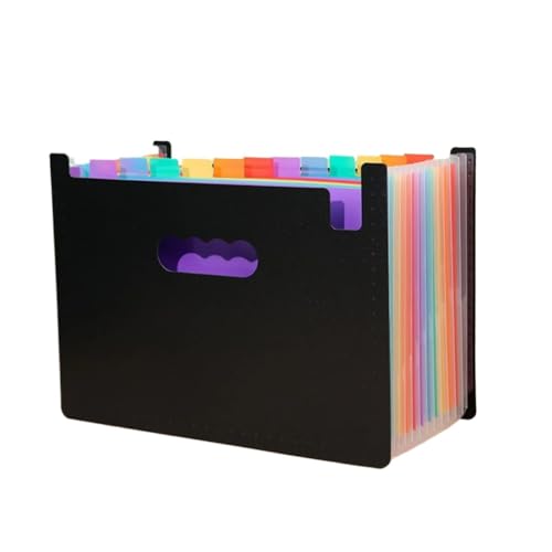 USOHJZ Akkordeonordner Organize 2 Stück Fächermappen mit 12 Fächern, A4-Format, Ablageordner, Organizer, große Kapazität, tragbare Akkordeon-Dateibox for das Klassenzimmerbüro(Black) von USOHJZ