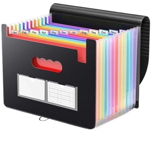 USOHJZ Akkordeonordner Organize 2-teiliger Organ-Organizer, erweiterbarer Aktenordner mit 12 Fächern, tragbarer Organizer for monatliche Papierrechnungen und Steuerbelege(Black) von USOHJZ