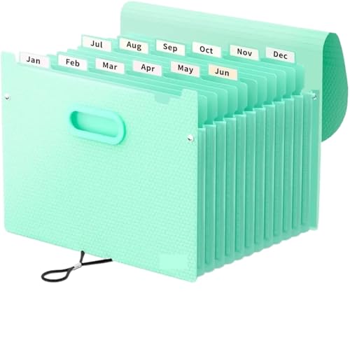 USOHJZ Akkordeonordner Organize 2-teiliger Organ-Organizer, erweiterbarer Aktenordner mit 12 Fächern, tragbarer Organizer for monatliche Papierrechnungen und Steuerbelege(Dark Green) von USOHJZ