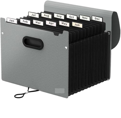 USOHJZ Akkordeonordner Organize 2-teiliger Organ-Organizer, erweiterbarer Aktenordner mit 12 Fächern, tragbarer Organizer for monatliche Papierrechnungen und Steuerbelege(Gray) von USOHJZ