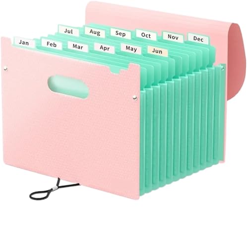 USOHJZ Akkordeonordner Organize 2-teiliger Organ-Organizer, erweiterbarer Aktenordner mit 12 Fächern, tragbarer Organizer for monatliche Papierrechnungen und Steuerbelege(Pink) von USOHJZ
