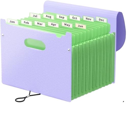 USOHJZ Akkordeonordner Organize 2-teiliger Organ-Organizer, erweiterbarer Aktenordner mit 12 Fächern, tragbarer Organizer for monatliche Papierrechnungen und Steuerbelege(Purple) von USOHJZ