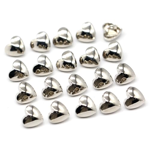 USOSOU Metallknöpfe in Herzform, zum Nähen, für kleine Blusen, Hemden, Knöpfe mit Schaft, silberfarben, 10 mm, 20 Stück USOSOU Metallknöpfe in Herzform, zum Nähen, für kleine Blusen, Hemden, Knöpfe mit Schaft, silberfarben, 10 mm, 20 Stück von USOSOU