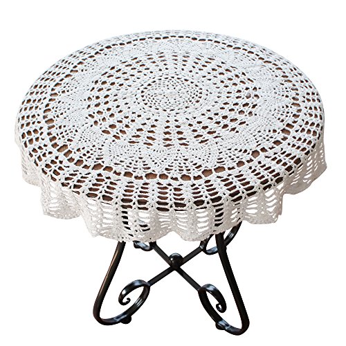 USTIDE Handmade Crochet Cotton Tablecloth Round White Crochet Tablecloths for Wedding 48 inches von USTIDE
