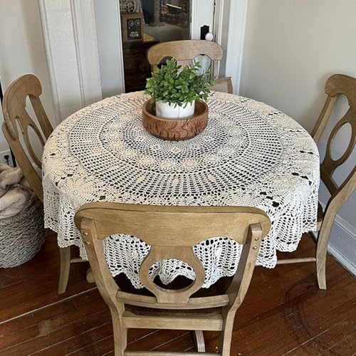 USTIDE Runde Häkelspitzentischdecke, wunderschöne Esstischdecke, 100 % Baumwolle, handgefertigt, gehäkelt, Wohnzimmer, Küche, Tischdecke, Hochzeit, Party, Tischdekoration, 160 cm, Weiß USTIDE Runde Häkelspitzentischdecke, wunderschöne Esstischdecke, 100 % Baumwolle, handgefertigt, gehäkelt, Wohnzimmer, Küche, Tischdecke, Hochzeit, Party, Tischdekoration, 160 cm, Weiß von USTIDE