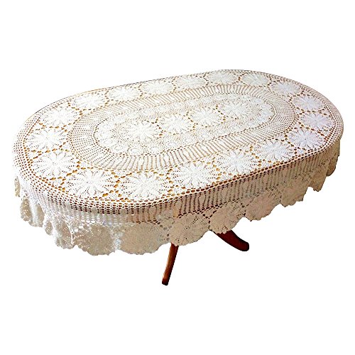 USTIDE Vintage Oval Crochet Tischdecke Beige Baumwolle Spitze Tischdecke Rustikal Oval Tisch Overaly für Hochzeit/Party, 149,9 x 209,8 cm USTIDE Vintage Oval Crochet Tischdecke Beige Baumwolle Spitze Tischdecke Rustikal Oval Tisch Overaly für Hochzeit/Party, 149,9 x 209,8 cm von USTIDE