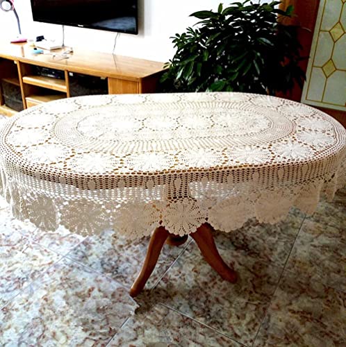 USTIDE Handgefertigte ovale Häkel-Tischdecke, weißes Blumenmuster, 160 x 220 cm, Baumwolle, Tischdecke, romantische Esszimmer- und Hochzeitsfeier-Dekoration USTIDE Handgefertigte ovale Häkel-Tischdecke, weißes Blumenmuster, 160 x 220 cm, Baumwolle, Tischdecke, romantische Esszimmer- und Hochzeitsfeier-Dekoration von USTIDE