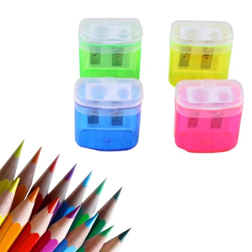 USTNIR 4 Stück Anspitzer Bleistift, 4 Farben Anspitzer mit Behälter, Anspitzer Kinder, Doppelanspitzer mit Behälter Deckel, Bleistiftspitzer, Doppelloch-Bleistiftspitzer, für Schule Büro von USTNIR