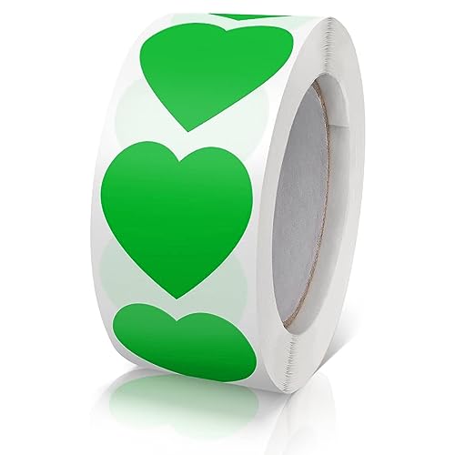 USTNIR Aufkleber Herz Grün Selbstklebende Herzform Etiketten Rolle 25mm klein Farbkodierung Heart Sticker für Hochzeiten Scrapbooking Geschenke 500 Stück von USTNIR