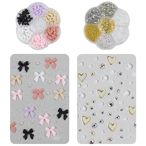 USTNIR Nail Art Decoration, 2 Boxen 3D Nail Art Deko Set, Nail Art Schleife, Multicolor Harz Nail Art Dekoration, Nail Art Charms, Nail Art Deko Set für Nägel DIY Handyhülle Dekoration von USTNIR