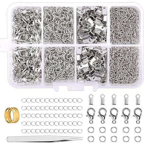 USTNIR Schmuckherstellung Set, 302 Stück Schmuck Reparatur Set, Schmuckherstellung Zubehör mit Pinzette, Ösenöffner für DIY Anfänger Armband Schmuckherstellung（silbrig） von USTNIR