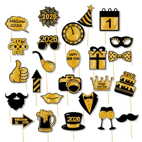 25 Stück Neujahrs-Fotoautomaten-Requisiten 2026 Neujahrsdekorationen Silvesterpartyzubehör von USUKUSI
