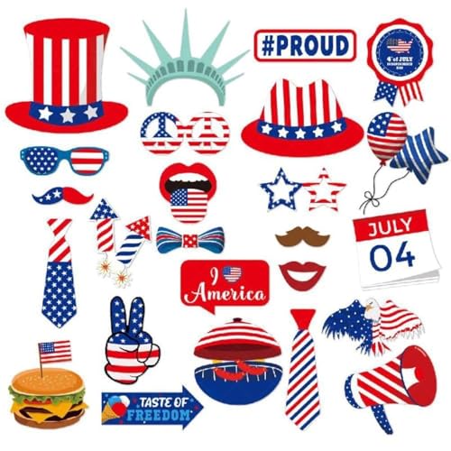 USUKUSI Patriotische Foto-Requisiten, 4. Juli, 25 Stück, Unabhängigkeitstag, Arbeitstag, Partyzubehör, Fotoautomaten-Requisiten, Dekoration, USA, amerikanischer Gedenktag, Veteranentag, von USUKUSI