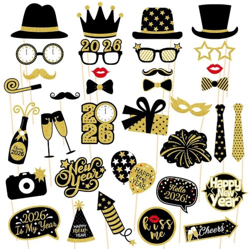 Silvester Photo Booth Requisiten 2026 - 35 Stück, Nye | Eve Party Supplies Happy Year Dekorationen von USUKUSI